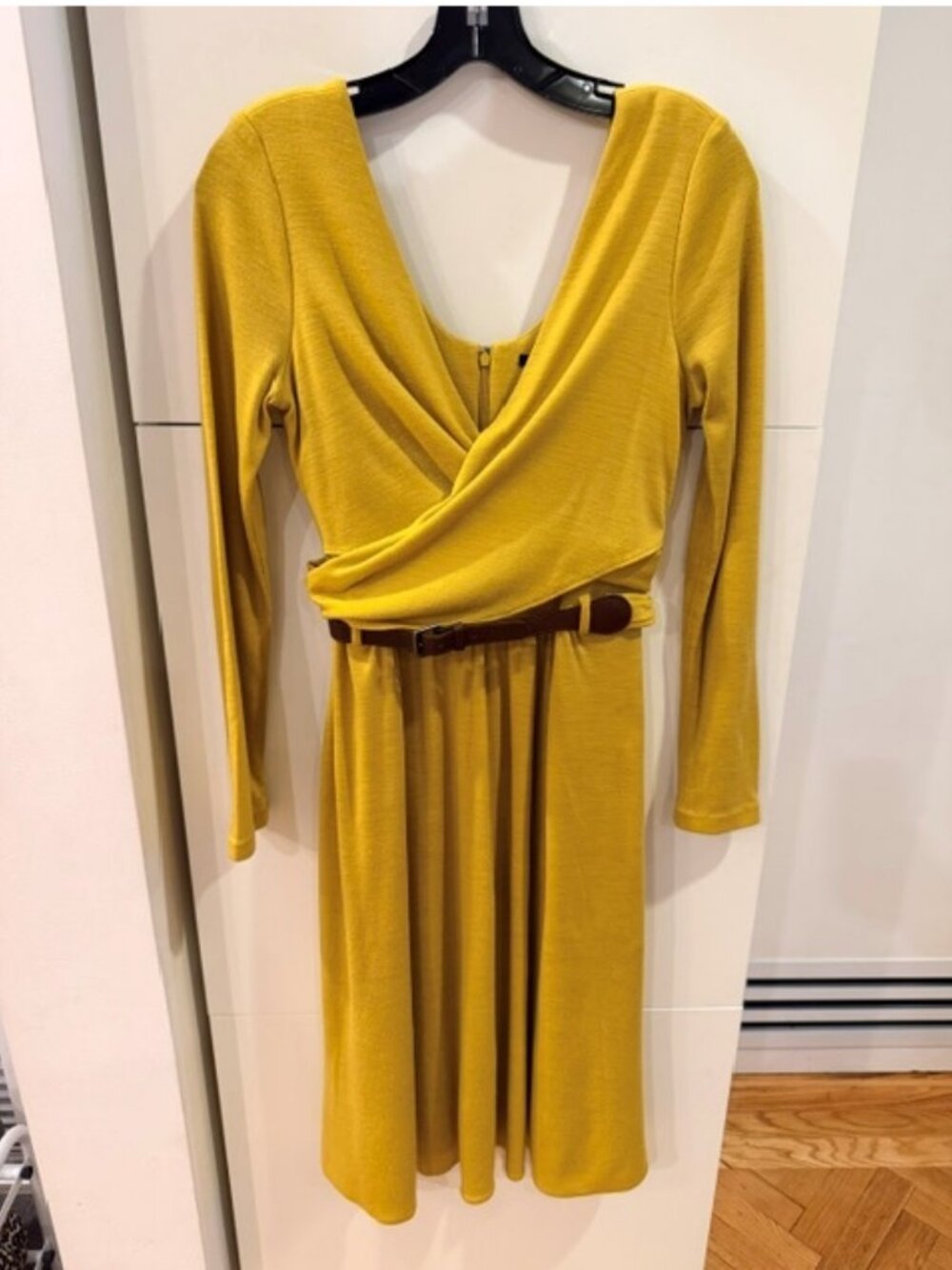 Tibi Mustard Wrap Front Tie Waist Dress Size Medium